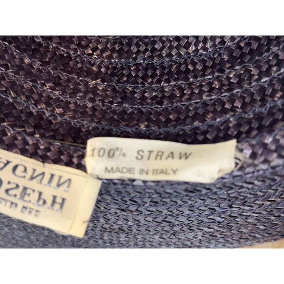 Vintage Italian Joseph Magnin Wide Brim Navy Hat 21” Diameter, 7” Interior